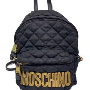 Moschino #001 Quilted Black Backpack with Gold Accents